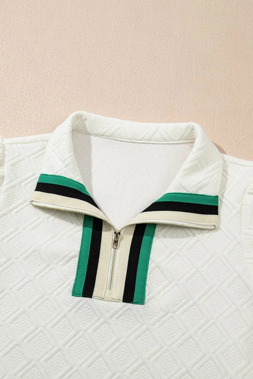 Striped Collared Zip Up Textured Dress
