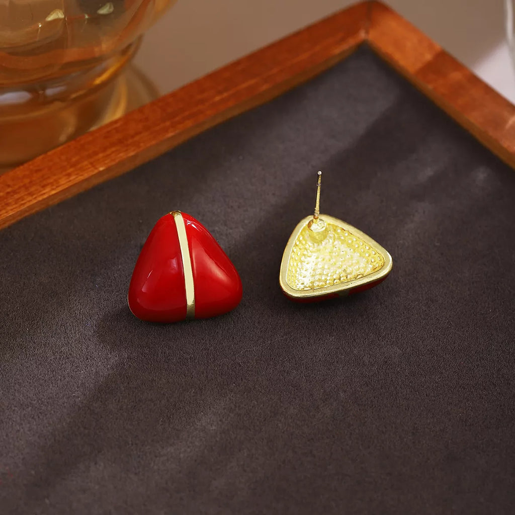 Geometric Triangle Stud Earrings with Gold Accent