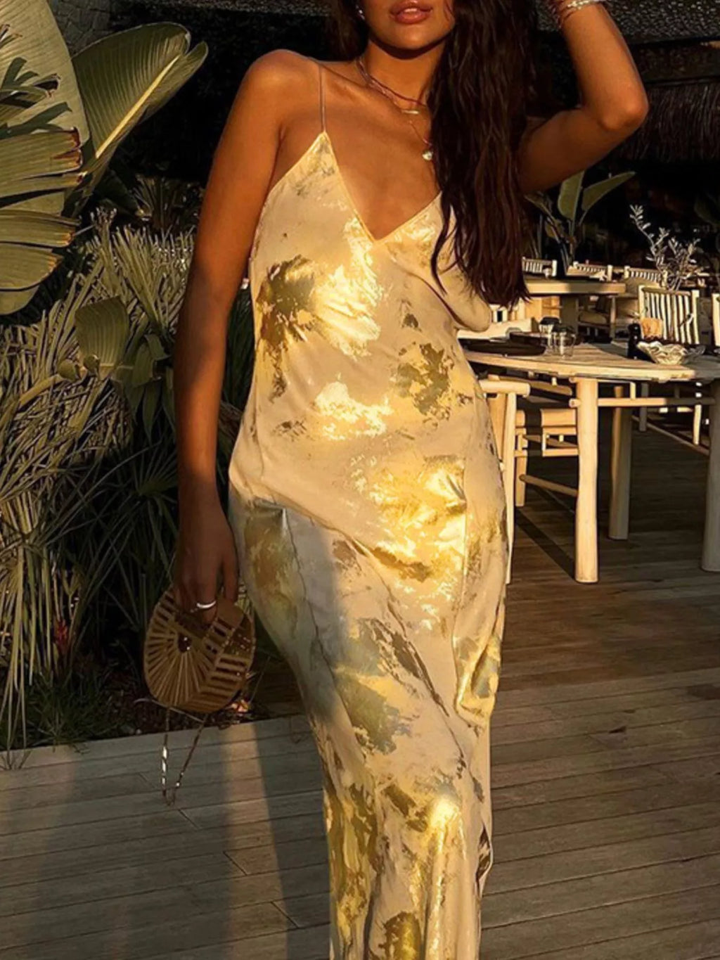 Backless V-Neck Maxi Dress