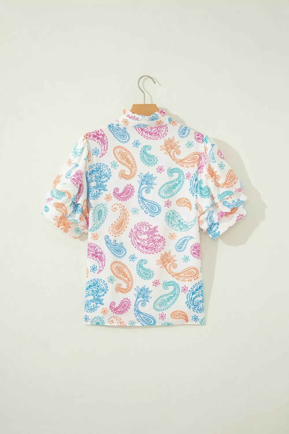 Multicolour Vibrant Paisley Printed Button Keyhole Puff Sleeve Blouse
