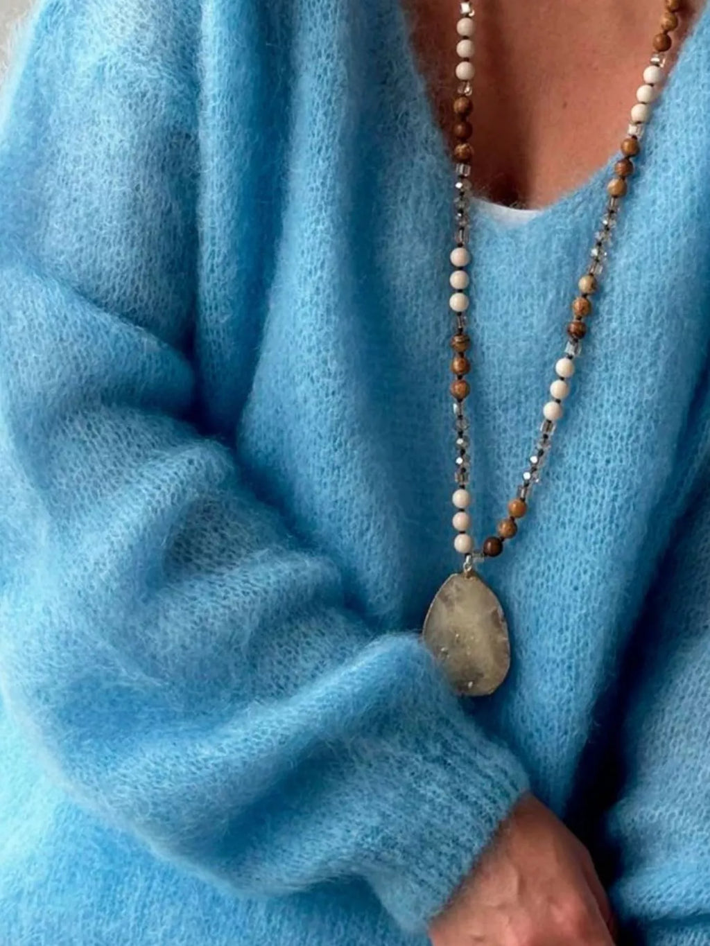 Fluffy Knit V-Neck Long Sleeve Sweater
