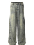 Men's Washed Wide Leg Jeans with Side Button Details