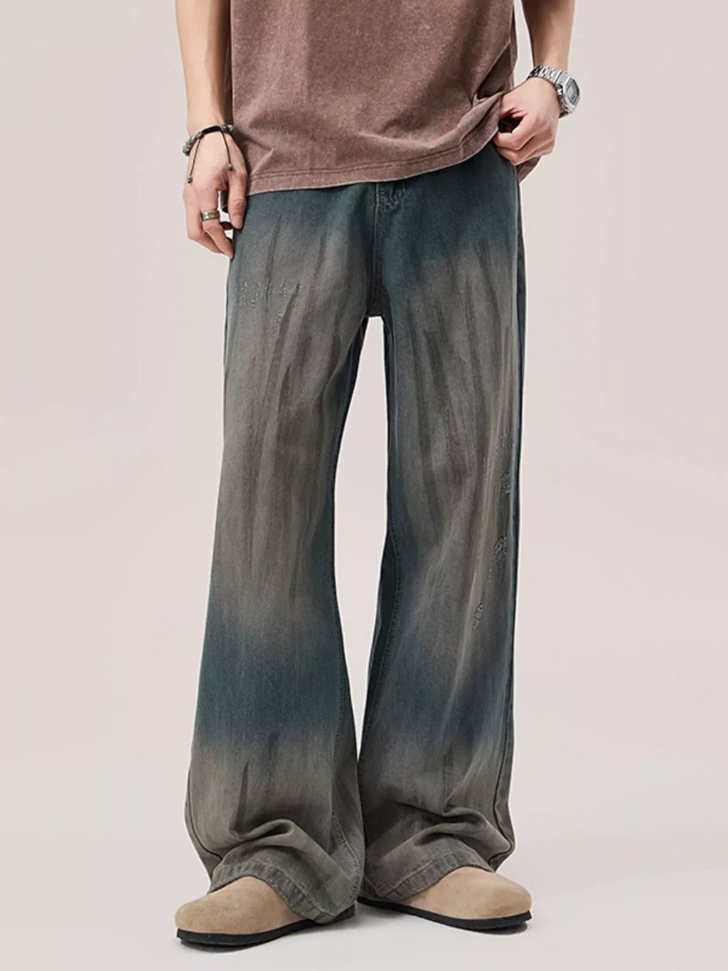 Men's Gradient Wash Wide Leg Jeans