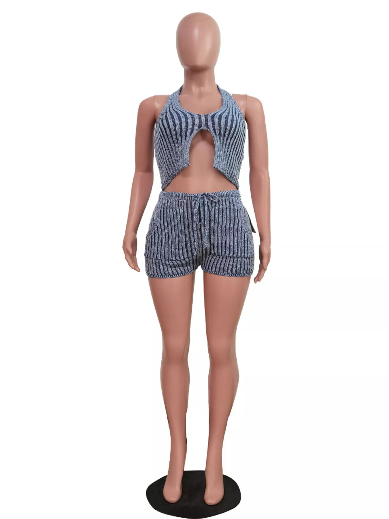 Halter Neck Top and Shorts Sweater Set