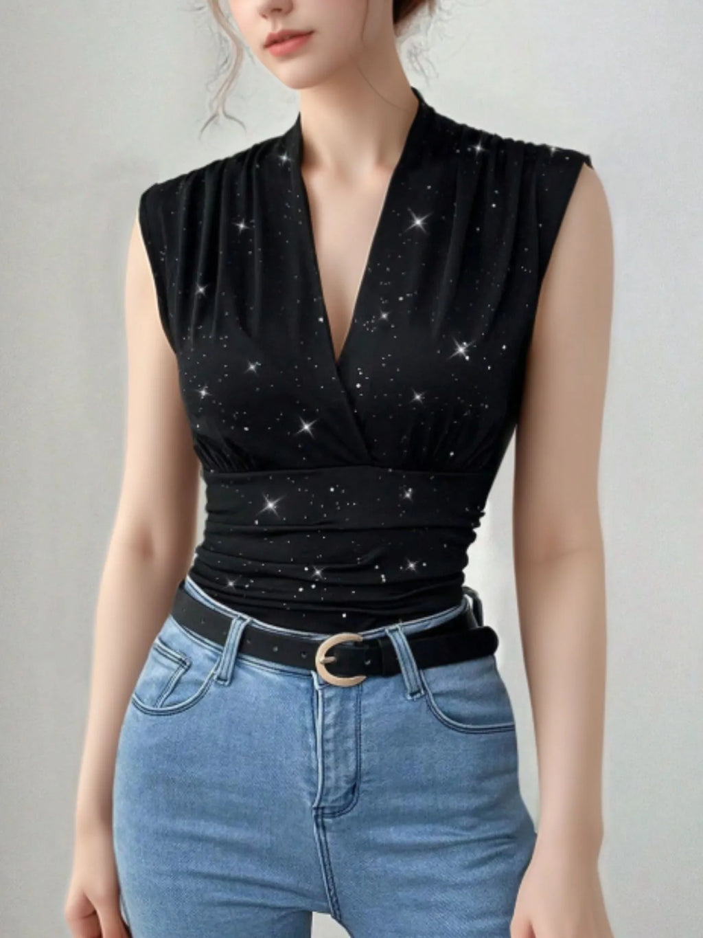 Surplice Sleeveless Slim Blouse