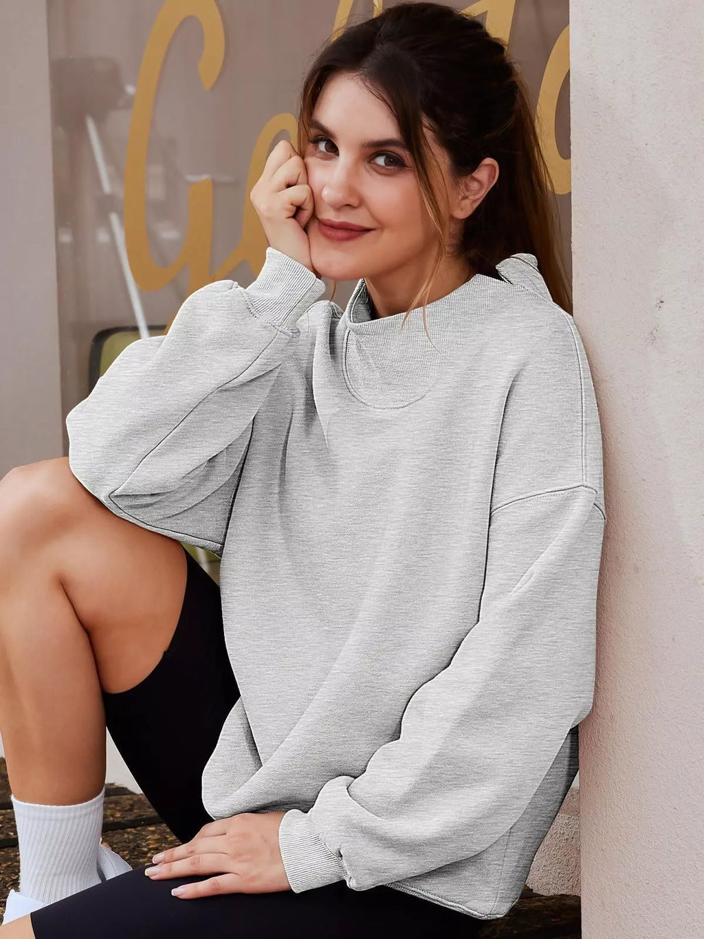 Mock Neck Dropped Shoulder Sweatshirt