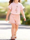 Children's Ruffled Sleeve Graphic Tee & Floral Shorts Set