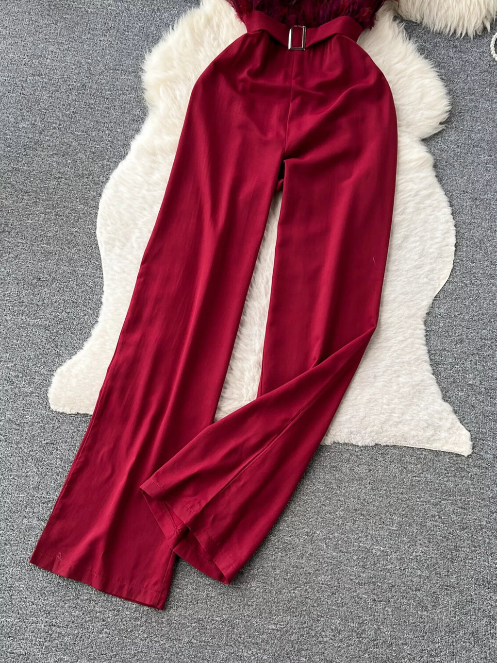 Feather Trim Strapless Wide Leg Jumpsuit