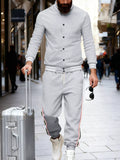 Men's Full Size Striped Snap Down Top and Pants Set Plus Size