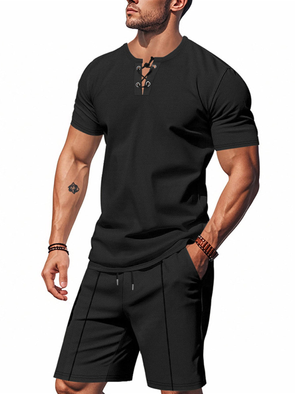 Men's Full Size Casual Short Sleeve Top & Shorts Set Plus Size