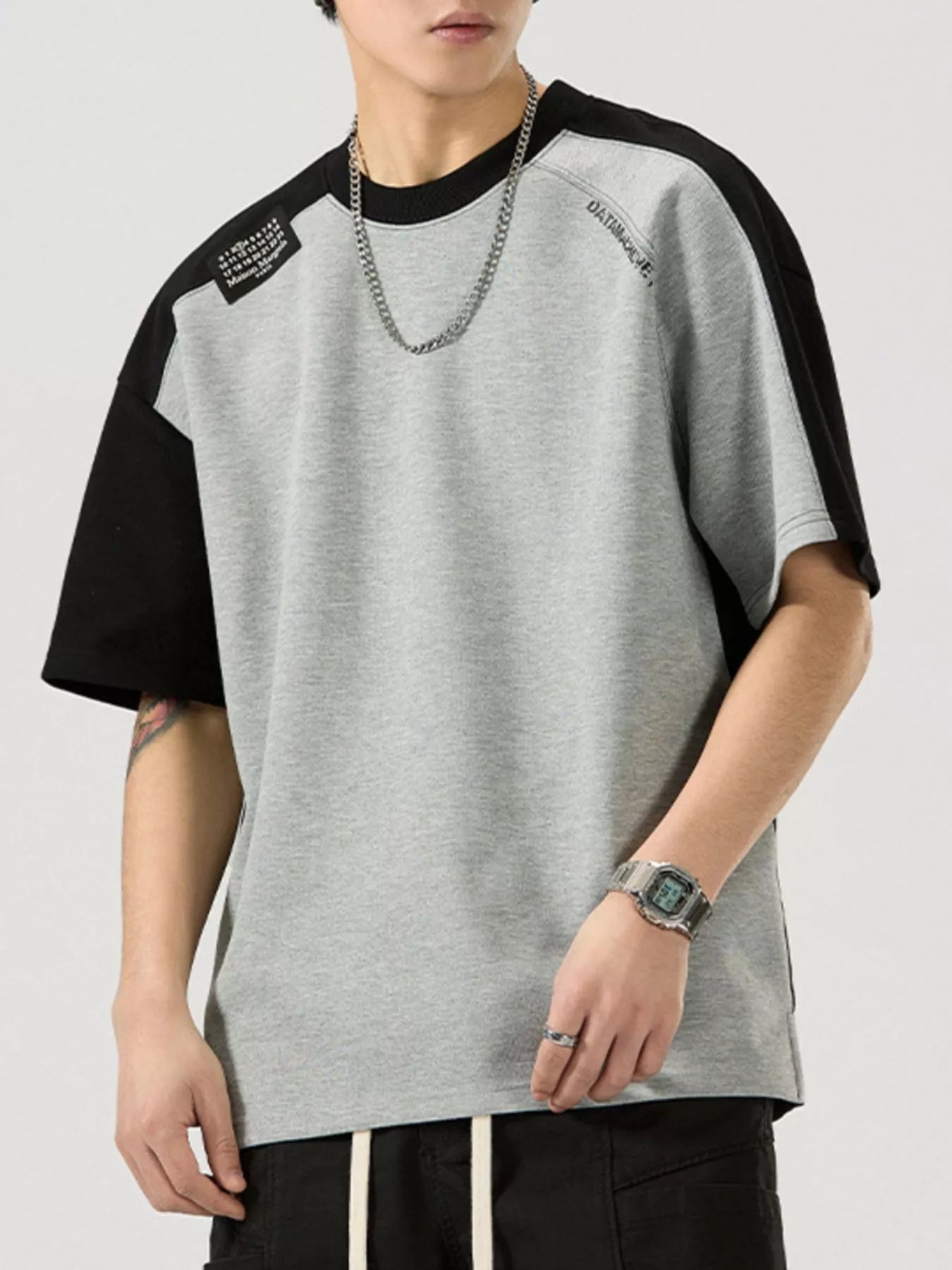 Men's Full Size Color Block Round Neck T-Shirt Plus Size