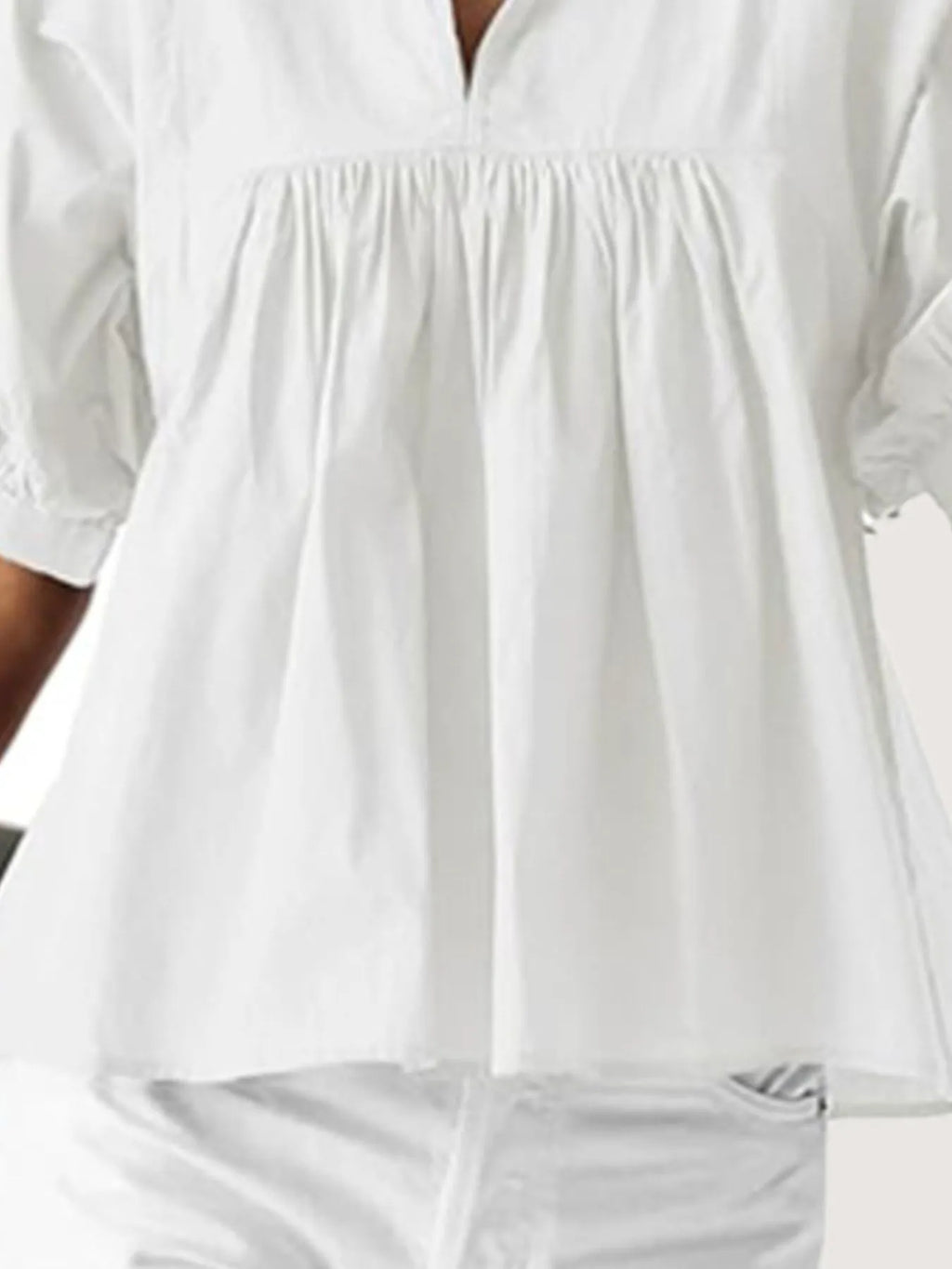 Notched Puff Sleeve Blouse