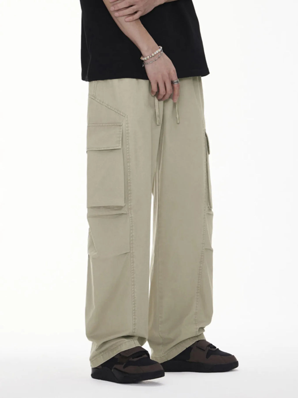 Men's Plus Size Wide Leg Cargo Drawstring Pants