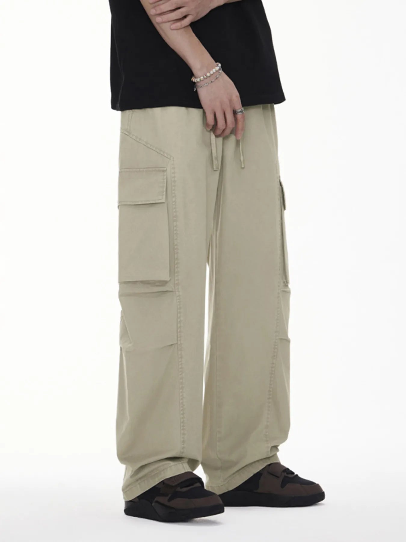 Men's Plus Size Wide Leg Cargo Drawstring Pants