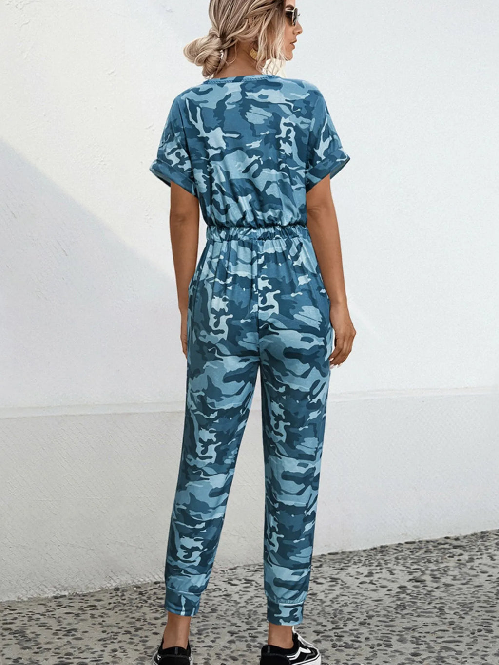 Drawstring Waist Short Sleeve Jumpsuit