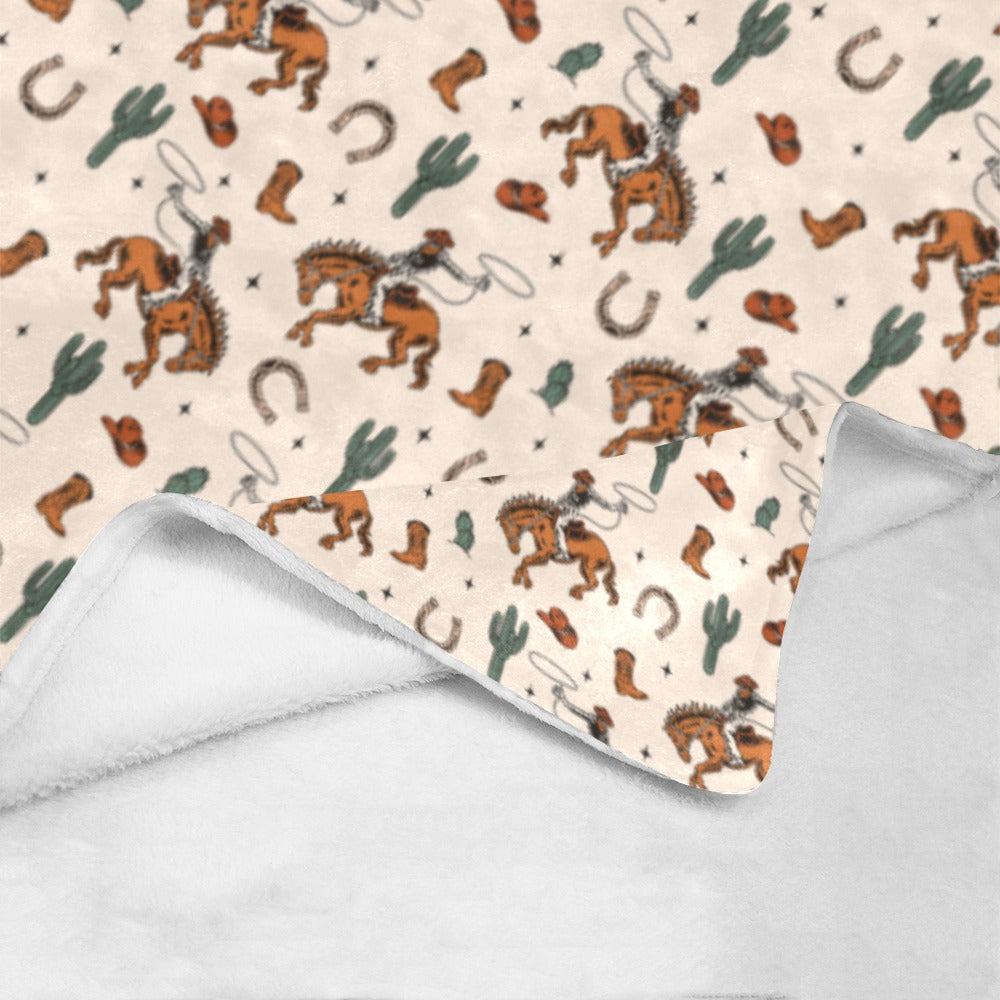 Baha Ranch Cowboy Rodeo Western Micro Fleece Blanket 60" x 80" Made in America