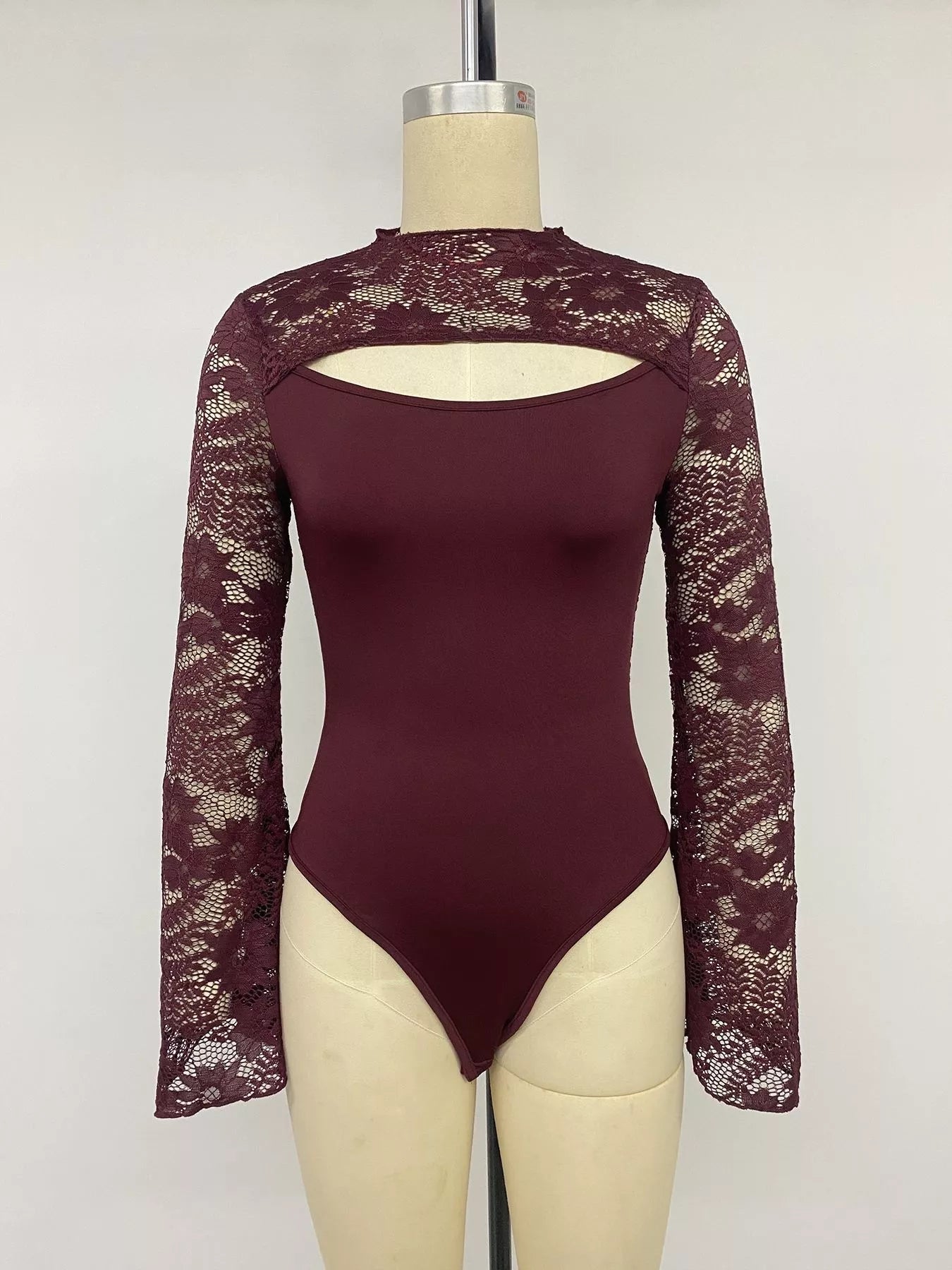 Lace Cut-out Flare Sleeve Bodysuit