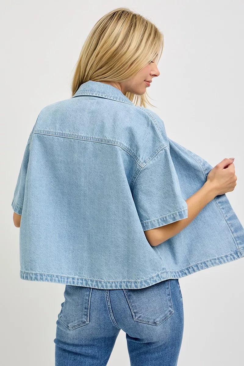 RISEN Oversized Half Sleeve Cropped Shirt