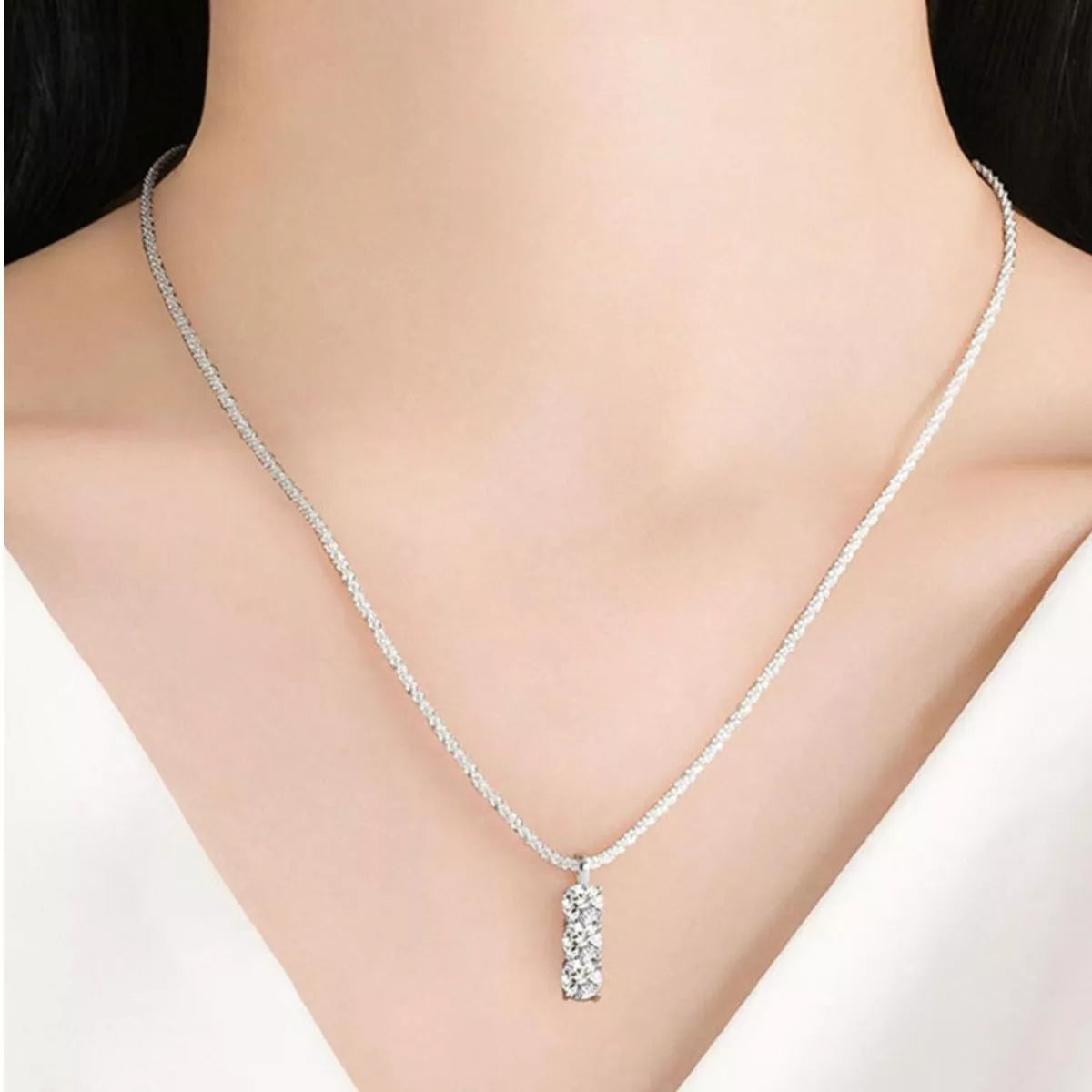 Moissanite 925 Sterling Silver Bar Necklace
