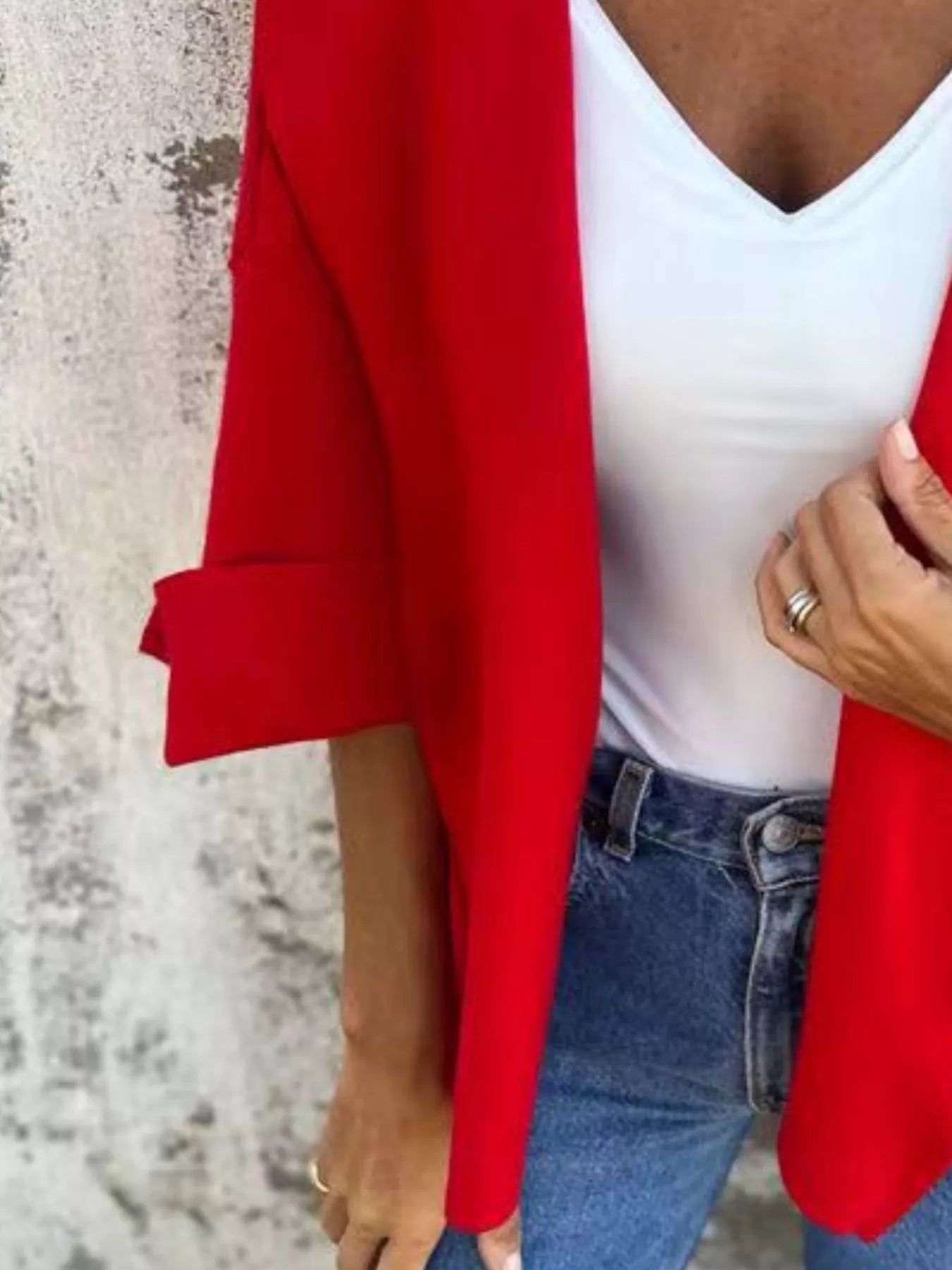 Full Size Open Front 3/4 Sleeve Casual Cardigan Plus Size
