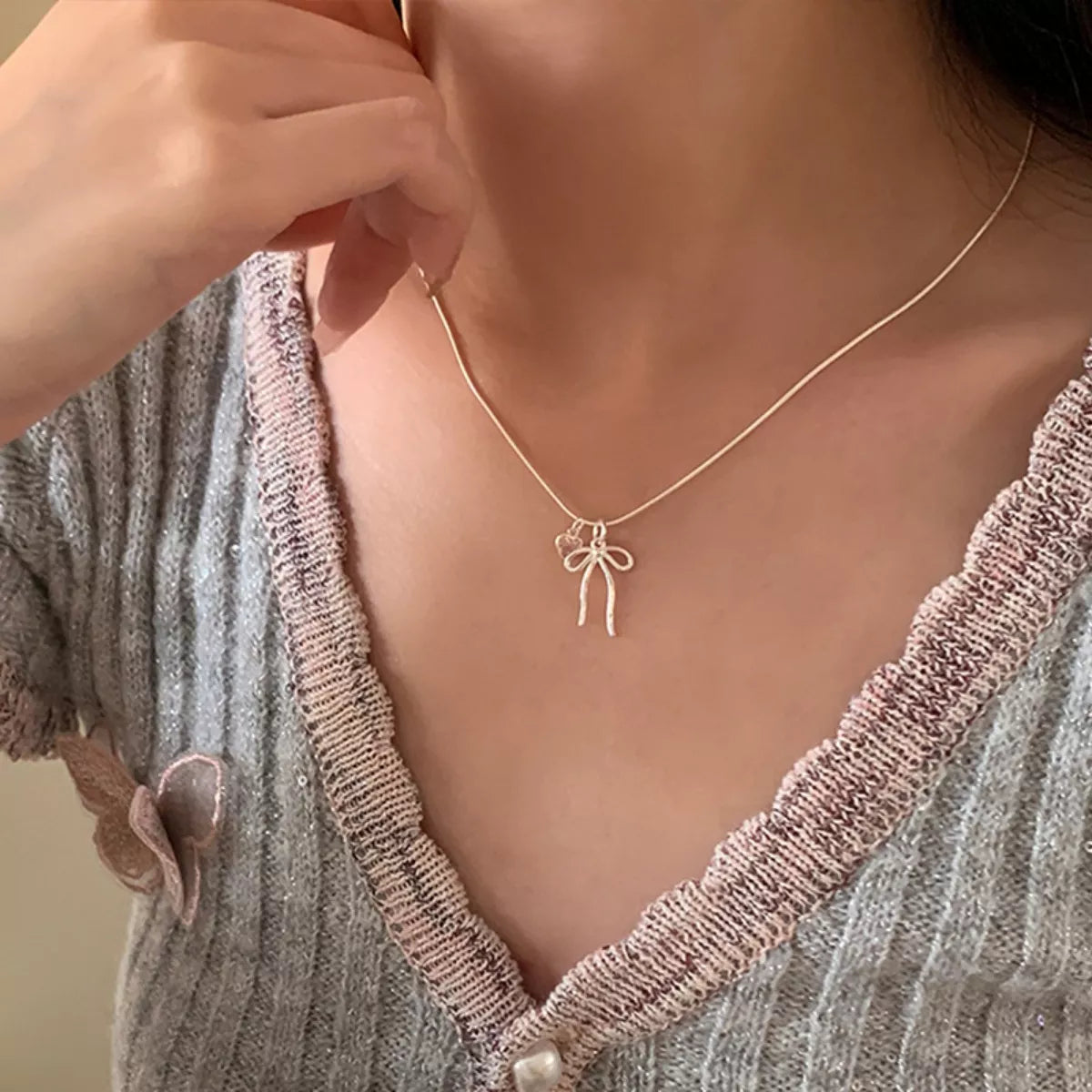 Bow & Heart Pendant Necklace