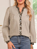Stripe Leopard Patchwork Long Sleeve Shirt