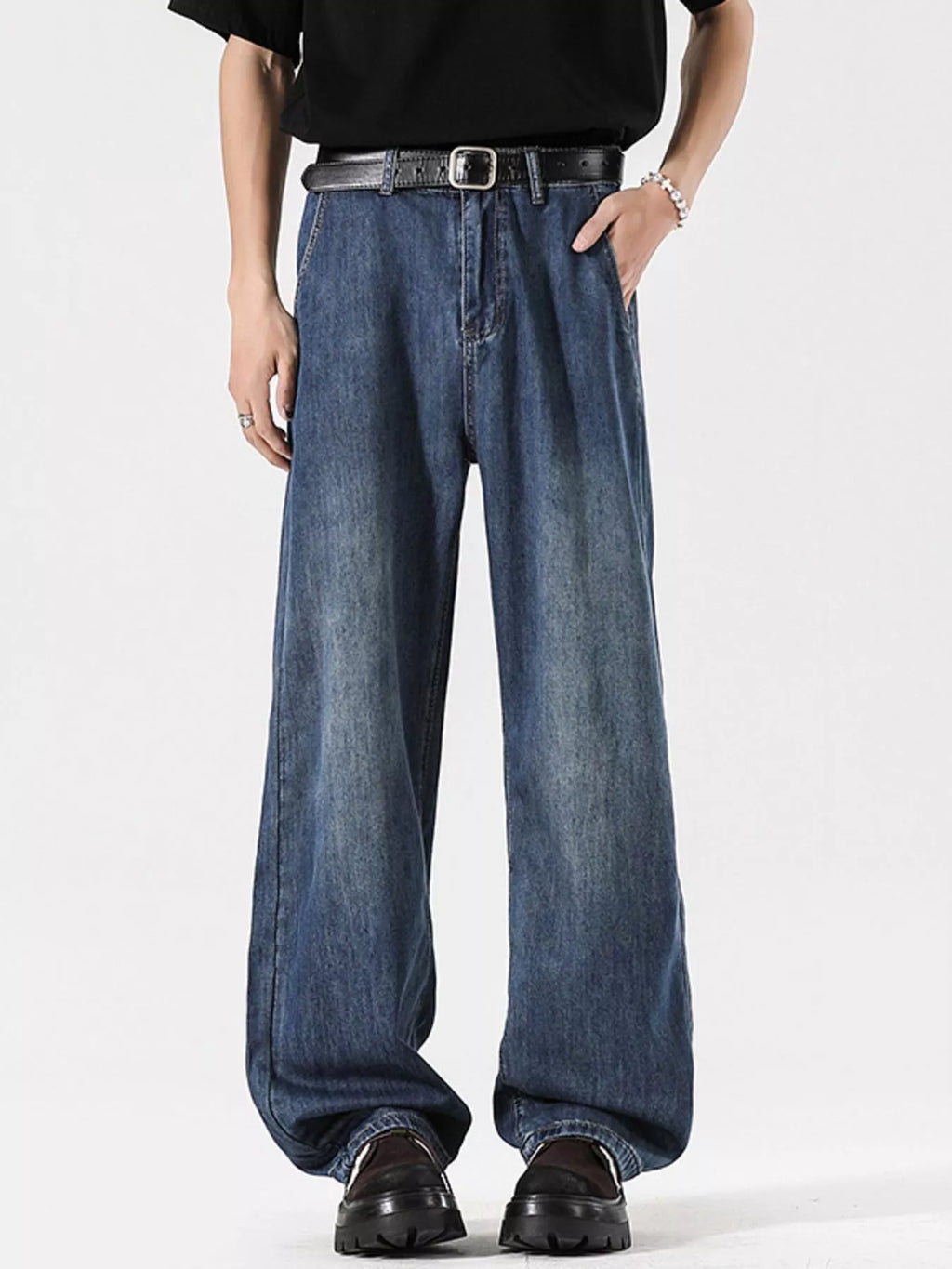 Men's Full Size Wide Leg Vintage Wash Jeans Plus Size