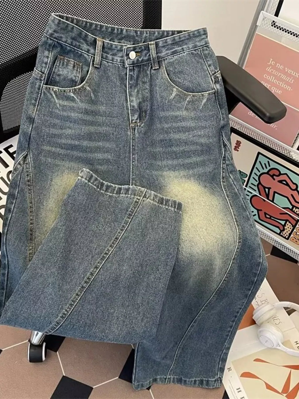 Men's Plus Size Vintage Wash Wide Leg Jeans