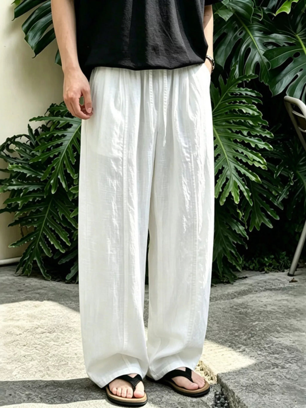Men's Plus Size Wide Leg Pants with Drawstring Waist