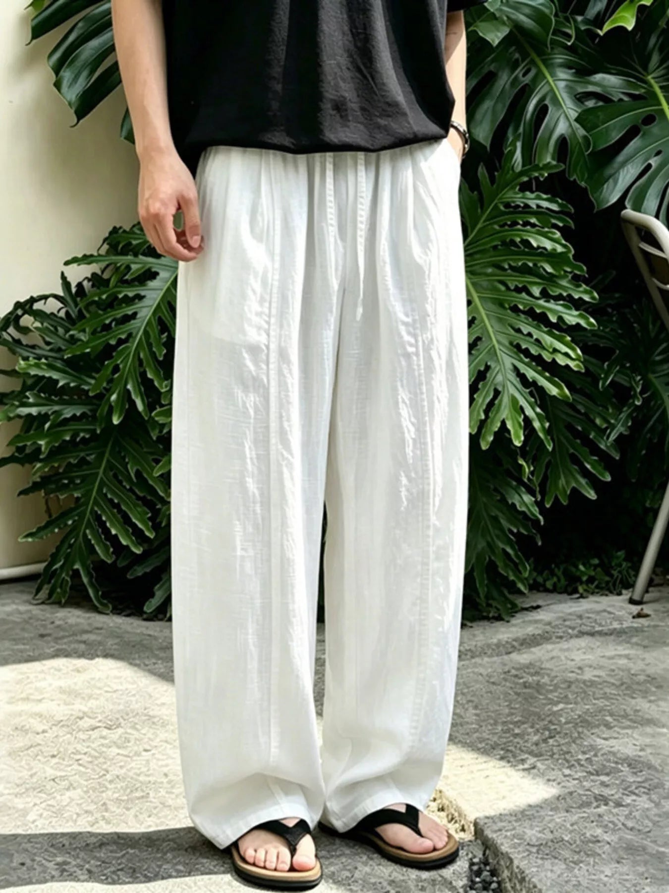 Men's Plus Size Wide Leg Pants with Drawstring Waist