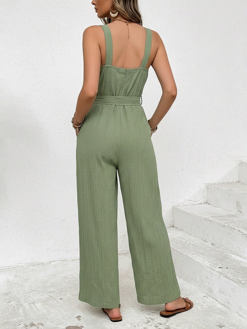 Tie Waist Wide Leg Jumpsuit