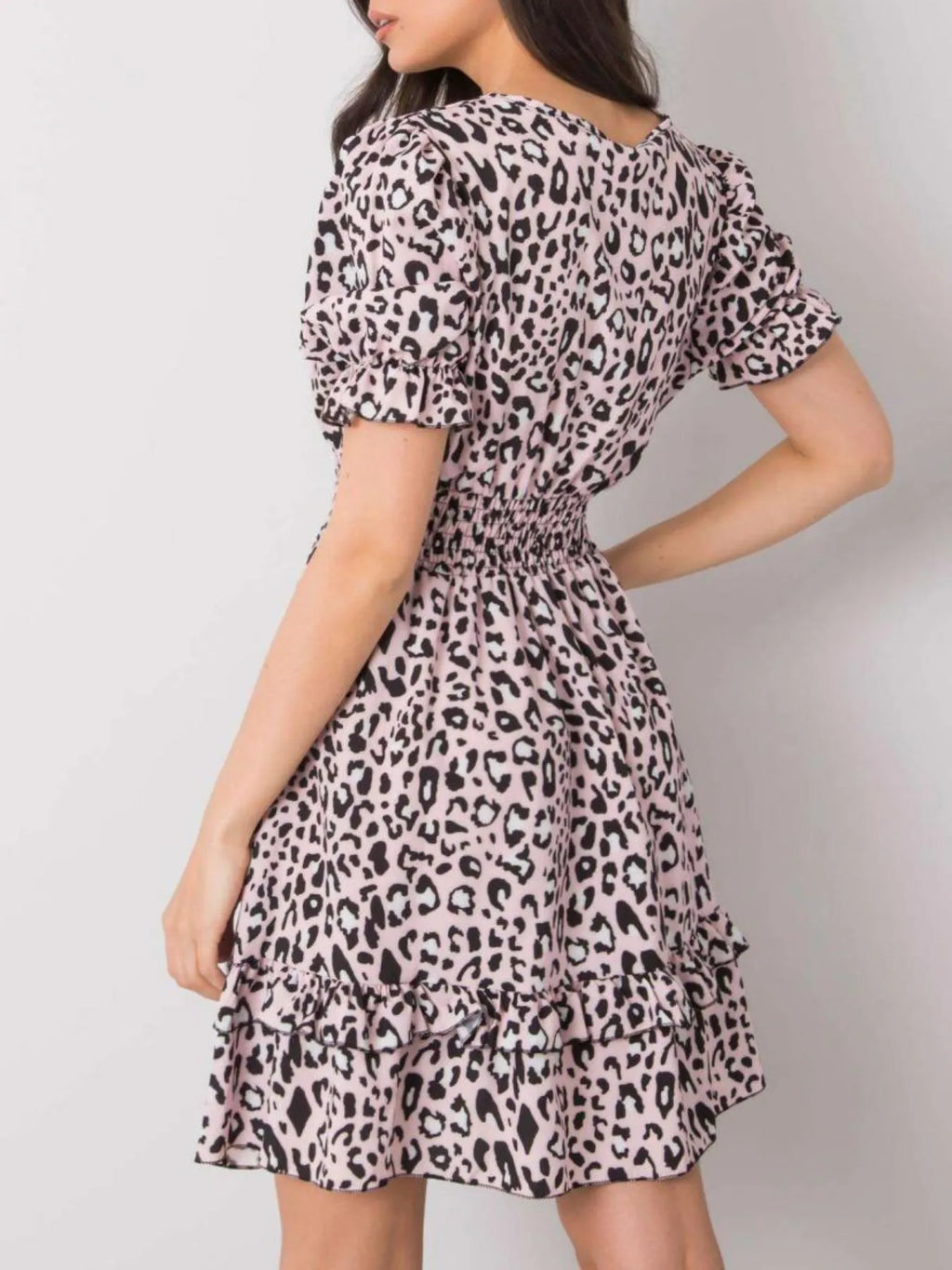 Leopard Print Tie Front Short Sleeve Mini Dress