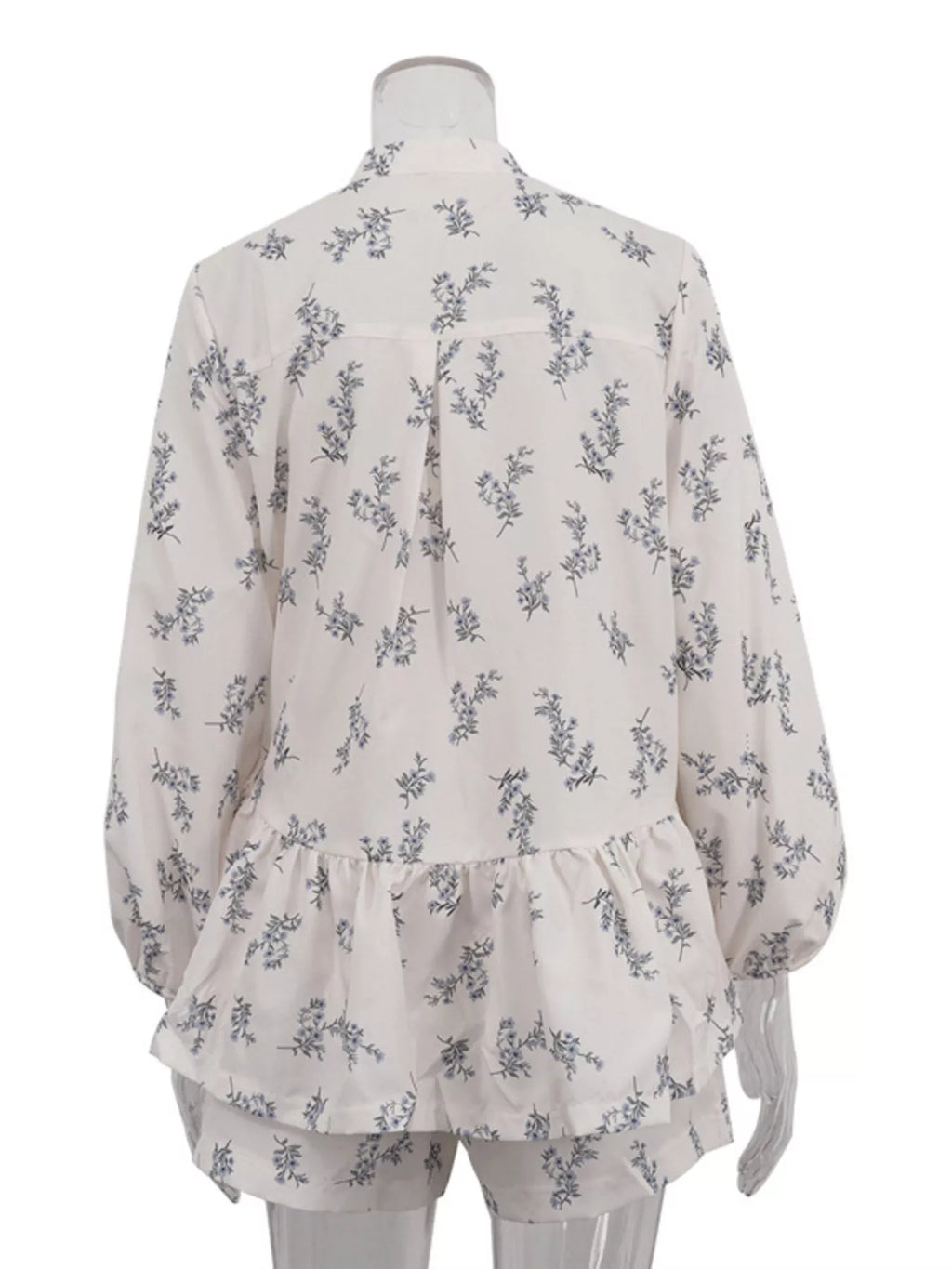 Floral Print Balloon Sleeve Top and Shorts Set