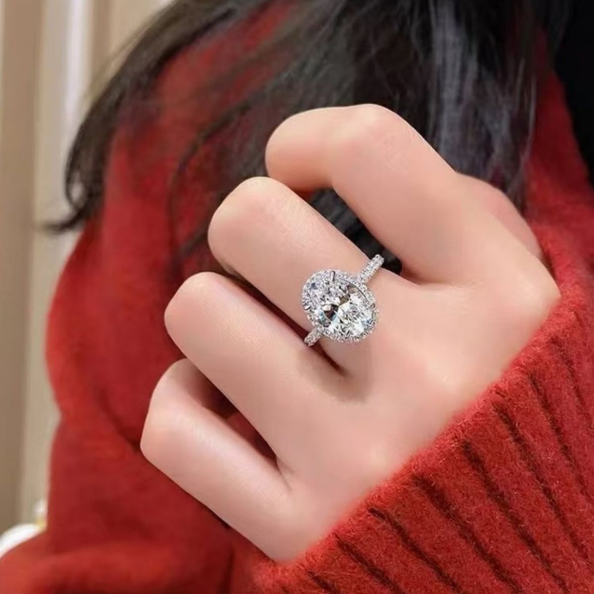 2 Carat Moissanite 925 Sterling Silver Oval Ring