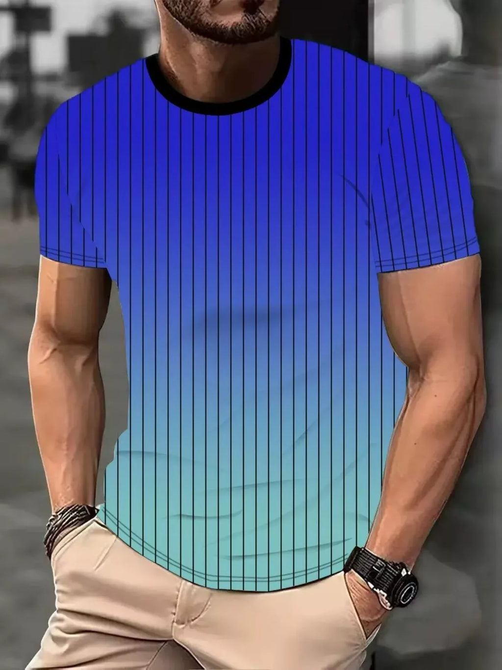 Men's Full Size Gradient Stripe Short Sleeve T-Shirt Plus Size