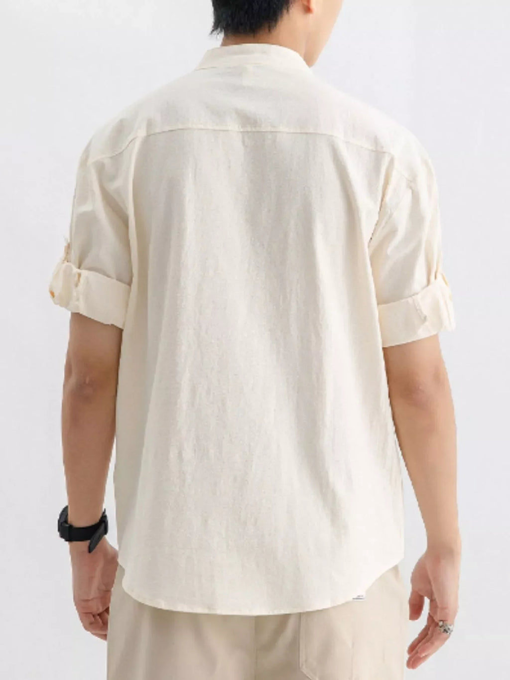 Men's Plus Size Casual Button Up Roll Up Sleeve Shirt
