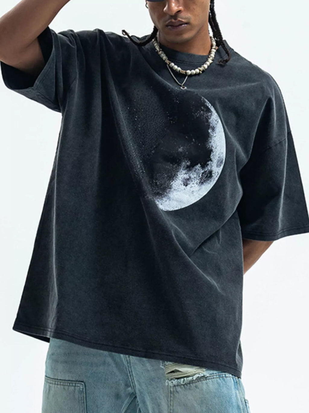 Men's Moon Round Neck Half Sleeve T-Shirt