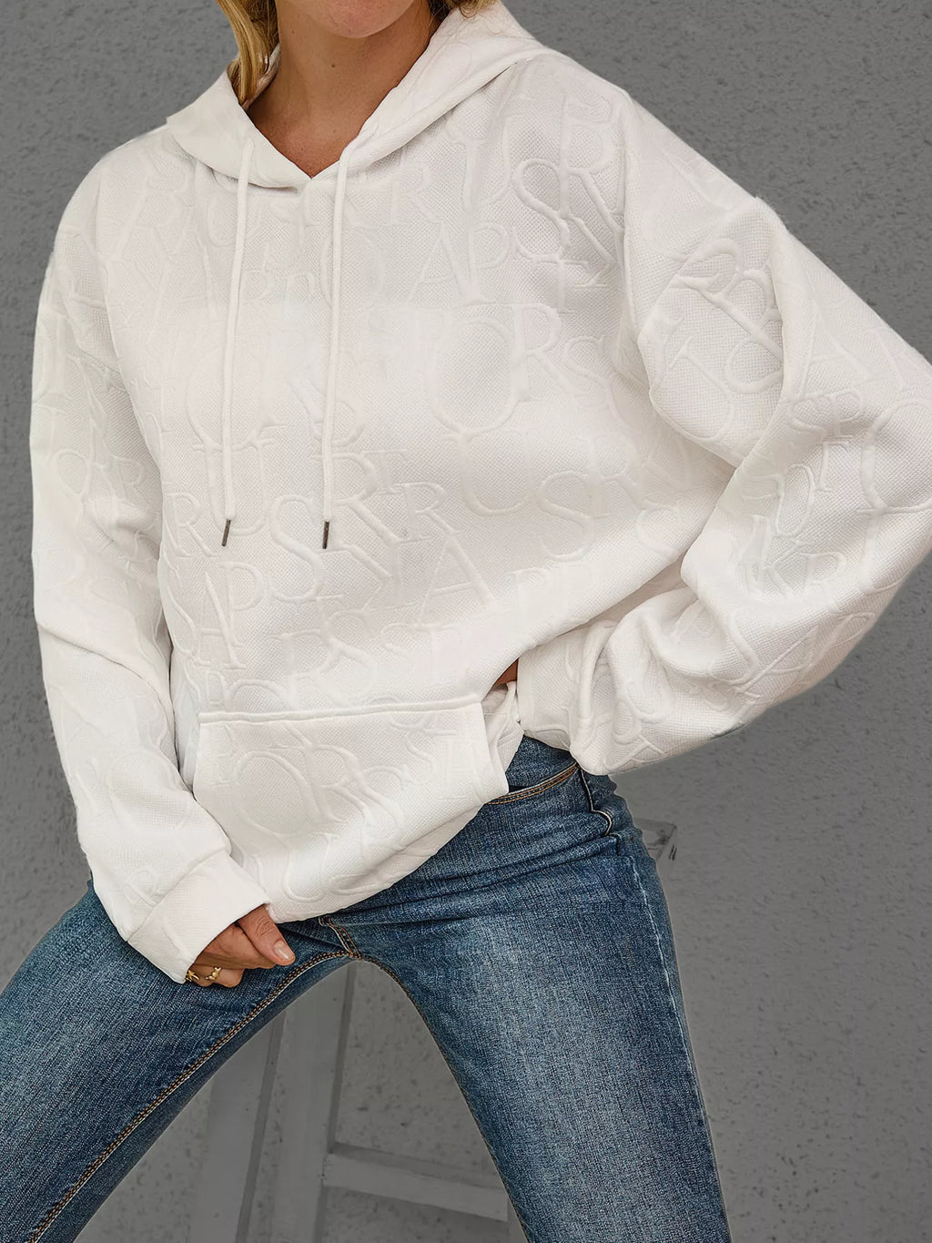 Full Size Embossed Lettering Casual Hoodie Plus Size