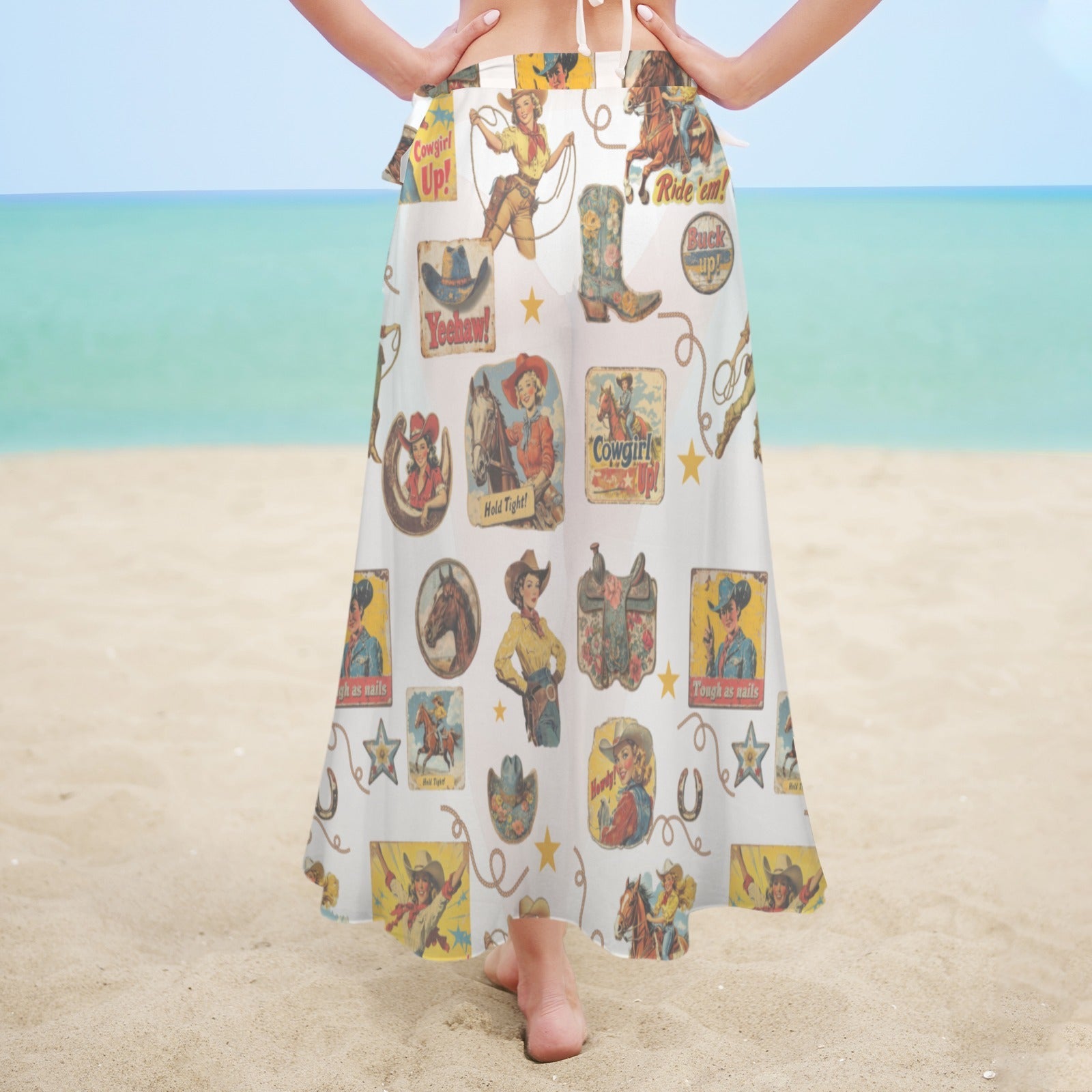 Baha Ranch Vintage Cowgirl Collage Beach Coverup Skirt