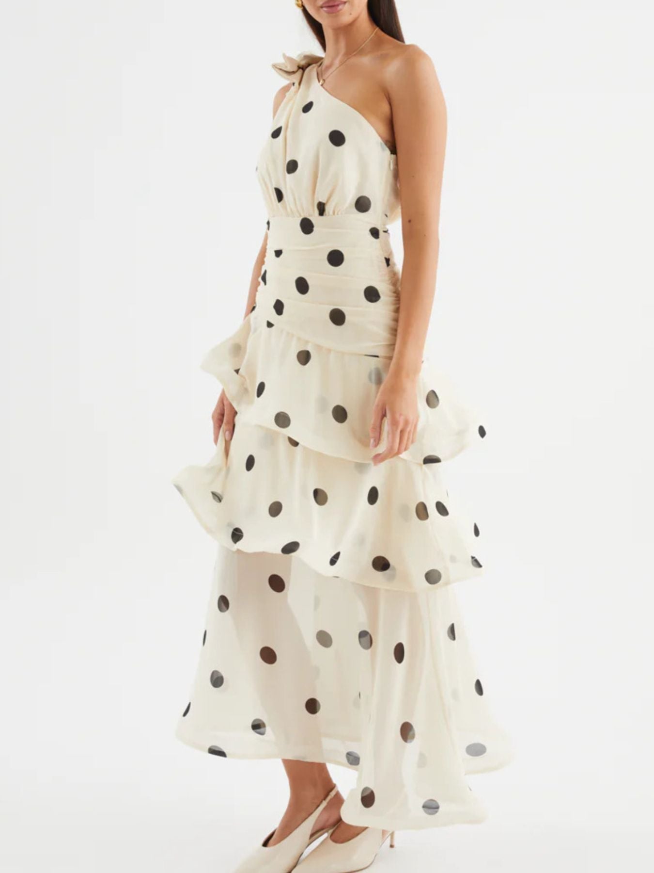 Polka Dot One-Shoulder Ruffle Dress