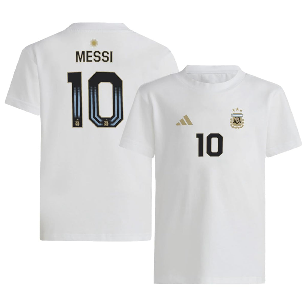 adidas Lionel Messi #10 Argentina National Team Mens Player Name & Number T-Shirt (White Small)