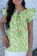 Floral Print Ruffle Sleeve Blouse
