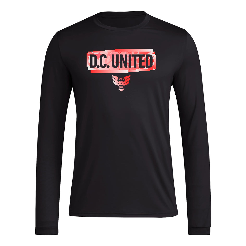 adidas Mens Size Long Sleeve Pre-Game T-Shirt Black/D.C. United X-Large Tall