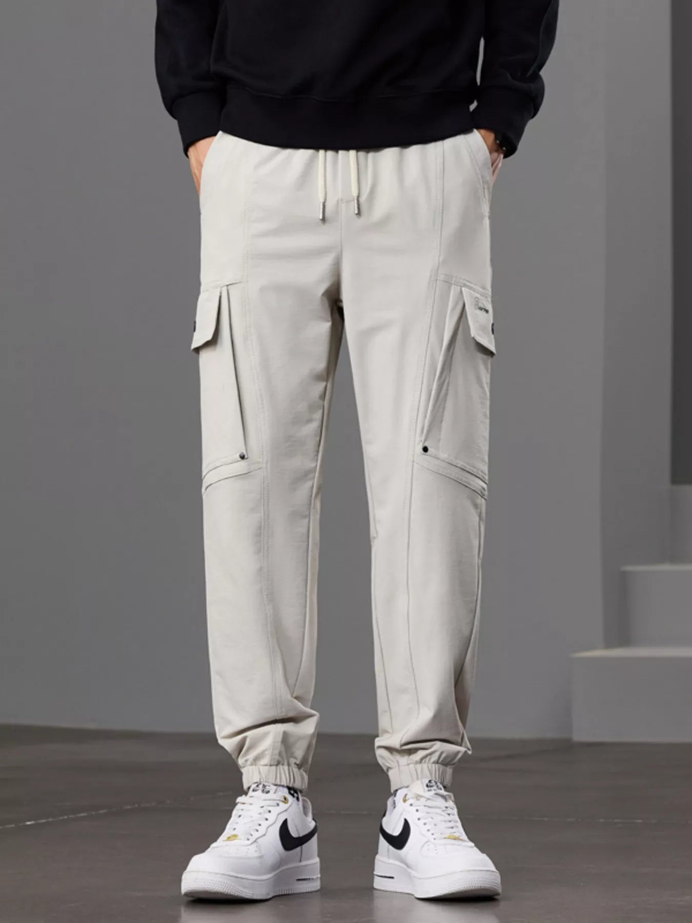 Men's Casual Cargo Pants with Drawstring Waist