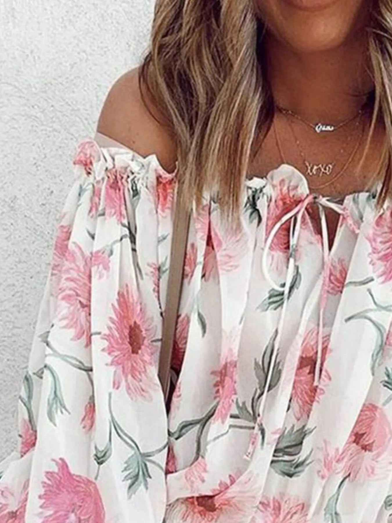 Off-Shoulder Floral Print Blouse