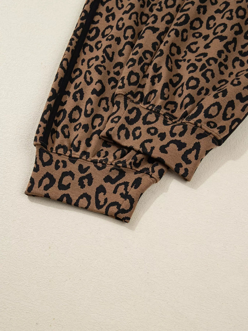 Striped Trim Leopard Long Sleeve Top Drawstring Pant Set