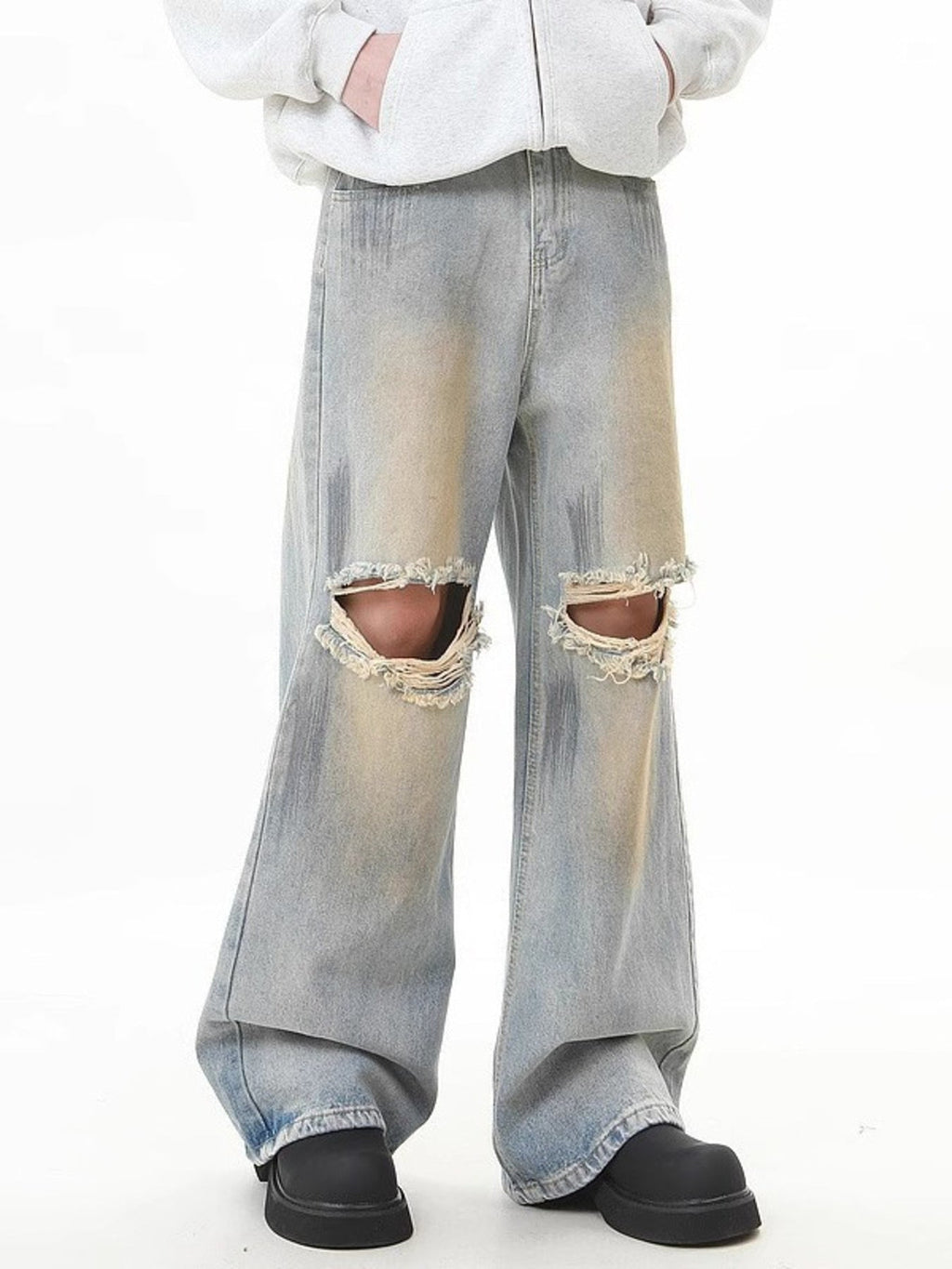 Men's Full Size Distressed Wide Leg Jeans Plus Size
