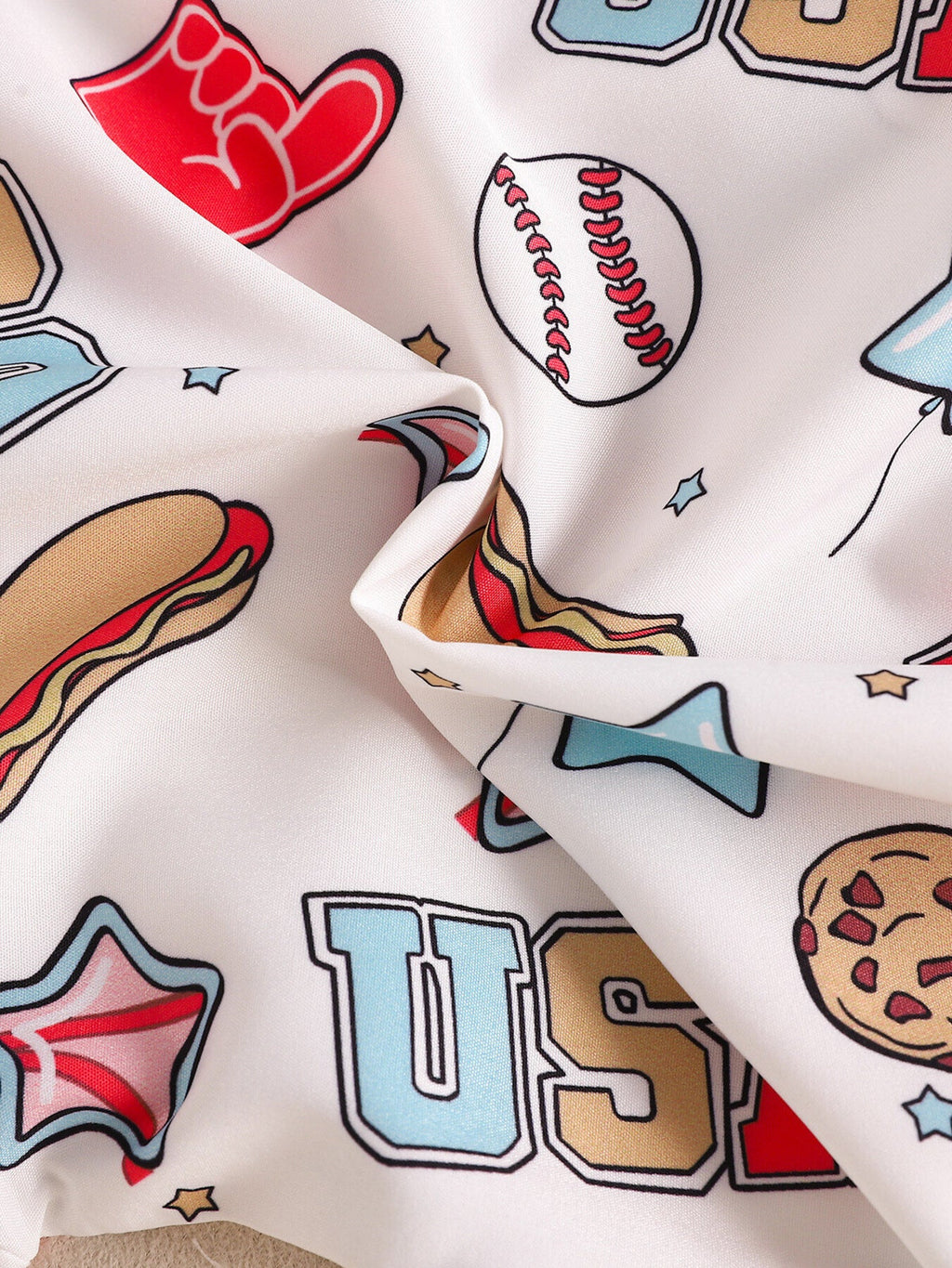 Children's USA Print Bow Decor Bodysuit and Suspender Shorts Set