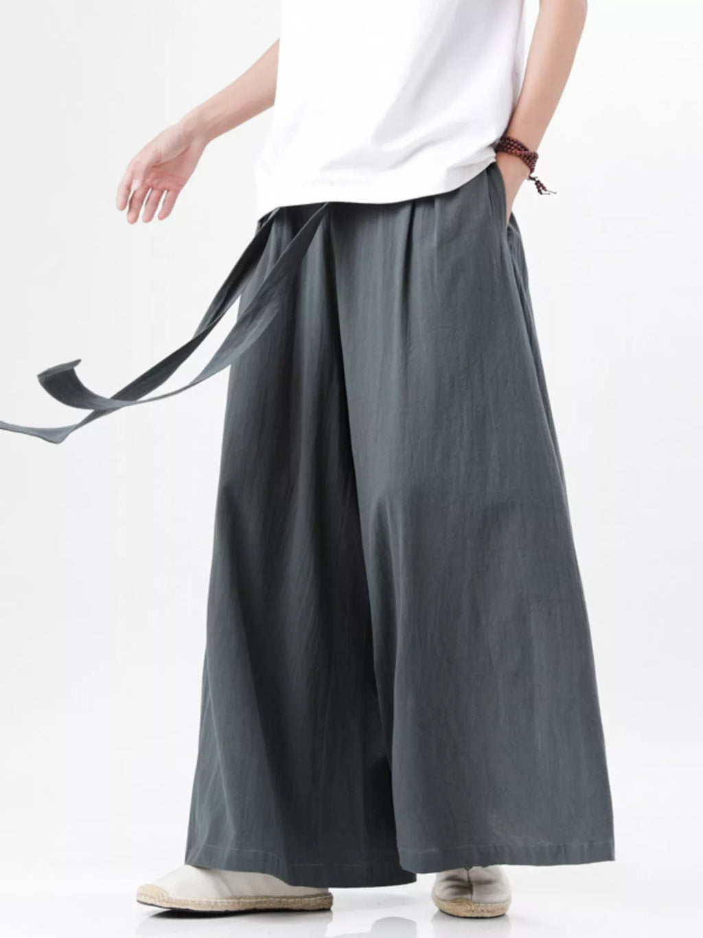 Men's Plus Size Wide Leg Pants with Tie Waist