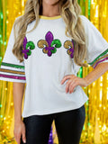 Sequin Mardi Gras Half Sleeve T Shirt
